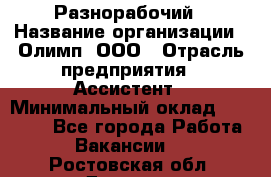 Разнорабочий › Название организации ­ Олимп, ООО › Отрасль предприятия ­ Ассистент › Минимальный оклад ­ 25 000 - Все города Работа » Вакансии   . Ростовская обл.,Донецк г.